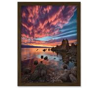 Artery8 Atmospheric Sunset Clouds Over Mono Lake Lakeside Landscape Modern Watercolour Painting Artwork Framed Wall Art Print A4