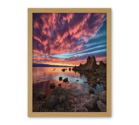 Artery8 Atmospheric Sunset Clouds Over Mono Lake Lakeside Landscape Modern Watercolour Painting Artwork Framed Wall Art Print 18X24 Inch