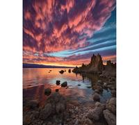 Artery8 Atmospheric Sunset Clouds Over Mono Lake Lakeside Landscape Modern Watercolour Painting Large Wall Art Poster Print Thick Paper 18X24 Inch