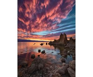 Artery8 Atmospheric Sunset Clouds Over Mono Lake Lakeside Landscape Modern Watercolour Painting Large Wall Art Poster Print Thick Paper 18X24 Inch