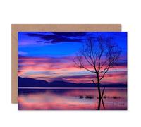 Artery8 Atmospheric Sunset Sky Over Lake With Tree Silhouette Card Artery8 Multicolor
