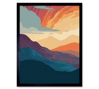 Artery8 Atmospheric Sunset Sky Serene Mountain Landscape 12X16" Framed Wall Art Print