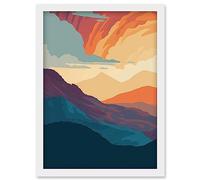 Artery8 Atmospheric Sunset Sky Serene Mountain Landscape Artwork Framed Wall Art Print A4