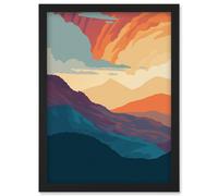 Artery8 Atmospheric Sunset Sky Serene Mountain Landscape Artwork Framed Wall Art Print A4 in Black Artery8 Black
