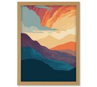 Artery8 Atmospheric Sunset Sky Serene Mountain Landscape Artwork Framed Wall Art Print A4