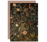 Artery8 Aububon Style Birds in Spring Flower Field Modern Nature Birthday Sealed Greeting Card Plus Envelope Blank inside