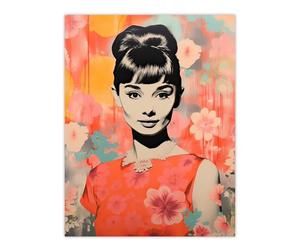 Artery8 Audrey Smiling Floral Artwork Pastel Colour Orange Pink Blue Hollywood Star Flower Portrait Extra Large XL Wall Art Poster Print