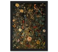 Artery8 Audubon Style Birds in Spring Flower Field Modern Artwork Framed Wall Art Print A4 in Black Artery8 Black