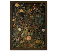 Audubon Style Birds in Spring Flower Field Modern Artwork Framed Wall Art Print A4 Artery8 Brown One Size