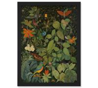 Artery8 Audubon Style Birds & Insects in Jungle Artwork Framed Wall Art Print A4 in Black Artery8 Black