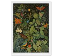 Audubon Style Birds and Insects in Jungle Artwork Framed Wall Art Print A4 Artery8 White One Size