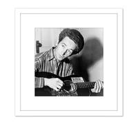Artery8 Aumuller Portrait Folk Singer Woody Guthrie Kill Fascists Photo 8X8 Inch Square Wooden Framed Wall Art Print Picture with Mount in White Artery8 White