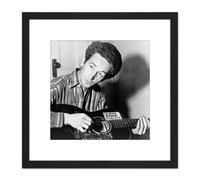 Artery8 Aumuller Portrait Folk Singer Woody Guthrie Kill Fascists Photo 8X8 Inch Square Wooden Framed Wall Art Print Picture with Mount in Black Artery8 Black