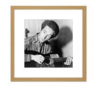 Artery8 Aumuller Portrait Folk Singer Woody Guthrie Kill Fascists Photo 8X8 Inch Square Wooden Framed Wall Art Print Picture with Mount in Light Oak Artery8 Light Oak