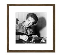 Artery8 Aumuller Portrait Folk Singer Woody Guthrie Kill Fascists Photo 8X8 Inch Square Wooden Framed Wall Art Print Picture with Mount in Brown Artery8 Brown