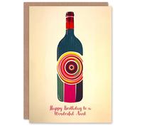 Artery8 Aunt Happy Birthday Card Fun Funky Wine Bottle Party Red White For Her Greeting Card