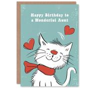 Artery8 Aunt Happy Birthday Card Happy White Cat In Scarf Drawing Love Hearts For Her Greeting Card
