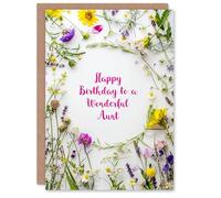 Artery8 Aunt Happy Birthday Card Simple Spring Meadow Wildflowers Floral For Her Greeting Card