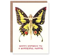 Artery8 Auntie Happy Birthday Card 1920's Art Nouveau Butterfly Woman Elegant Fun For Her Greeting Card