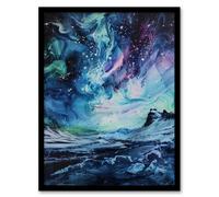 Aurora Australis Antarctica Liquid Paint Landscape Framed Art Print Artery8 Blue A4