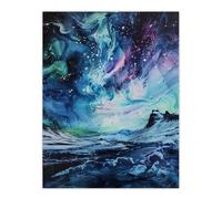 Artery8 Aurora Australis Antarctica Liquid Paint Landscape Wall Art Print in Blue | Size: W24" x H32" Artery8 Blue W24" x H32"