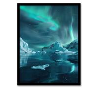 Artery8 Aurora Australis Antarctica Night Iceberg Seascape Living Room Artwork Framed Wall Art Print A4