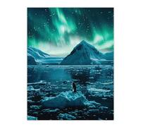 Artery8 Aurora Australis Penguin Antarctica Ice Landscape Living Room Large Wall Art Poster Print Thick Paper 18X24 Inch