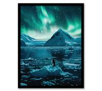Artery8 Aurora Australis Penguin Antarctica Ice Landscape Living Room Artwork Framed Wall Art Print A4