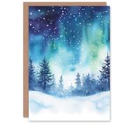 Artery8 Aurora Borealis Magical Snowy Winter Blank For Him Or Her Art Xmas Festive Christmas Card