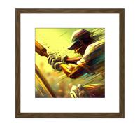 Artery8 Australian Cricket Sports Action Batsman Swing Oil Painting Square Wooden Framed Wall Art Print Picture 8X8 Inch in Brown Artery8 Brown