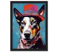 Australian Kelpie with Red Top Hat Modern Folk Art Artwork Framed Wall Art Print A4 Artery8 Black One Size