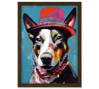 Australian Kelpie with Red Top Hat Modern Folk Art Artwork Framed Wall Art Print A4 Artery8 Brown One Size