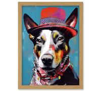 Artery8 Australian Kelpie with Red Top Hat Modern Folk Art Artwork Framed Wall Art Print A4