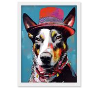 Artery8 Australian Kelpie with Red Top Hat Modern Folk Art Artwork Framed Wall Art Print A4