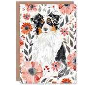 Artery8 Australian Shepherd Dog Lover Floral Rustic Birthday Card Artery8 Multicolor