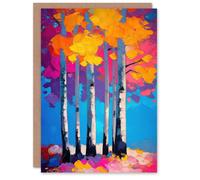 Artery8 Greeting Card Autumn Birch Trees Vibrant Abstract Painting Blank For Him Or Her Art Birthday Card