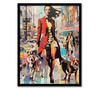 Wall Art Print Autumn City Fashion Advert Acrylic Painting Woman With Dogs In Busy Street Vibrant Colourful Bold Pop Art Modern Painting Collage Art F Artery8 Multi A4