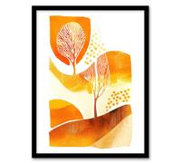 Artery8 Autumn Countryside Trees Abstract Watercolour Living Room Artwork Framed Wall Art Print A4