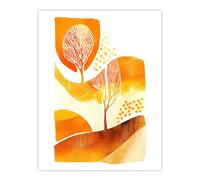 Artery8 Autumn Countryside Trees Abstract Watercolour Wall Art Print in Mustard | Size: W24" x H32" Artery8 Mustard W24" x H32"