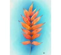 Artery8 Autumn Fall Leaf On Blue Painting Premium Wall Art Canvas Print 18X24 Inch
