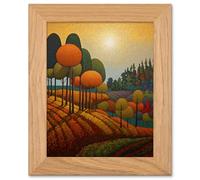 Artery8 Autumn Fields - Pointillism Countryside Landscape - Oak Wood Framed Print