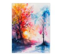 Artery8 Autumn Forest Sunrise Dream Watercolour Painting Living Room Extra Large XL Wall Art Poster Print