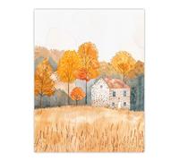 Artery8 Autumn Forest Trees by Wheat Farm Stone House Living Room Large Wall Art Poster Print Thick Paper 18X24 Inch