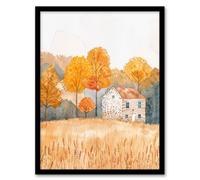 Artery8 Autumn Forest Trees By Wheat Farm Stone House Wall Art Print - A4 Size