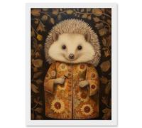 Artery8 Autumn Hedgehog in Sunflower Robe Modern Artwork Framed A3 Wall Art Print