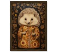 Artery8 Autumn Hedgehog in Sunflower Robe Modern Artwork Framed A3 Wall Art Print