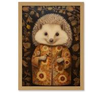 Artery8 Autumn Hedgehog in Sunflower Robe Modern Artwork Framed A3 Wall Art Print