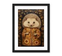 Artery8 Autumn Hedgehog in Sunflower Robe Modern Artwork Framed Wall Art Print 18X24 Inch
