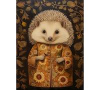 Artery8 Autumn Hedgehog in Sunflower Robe Modern Artwork Large Wall Art Poster Print Thick Paper 18X24 Inch