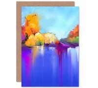 Wee Blue Coo Autumn Lake Landscape Greeting Card With Envelope Inside Premium Quality